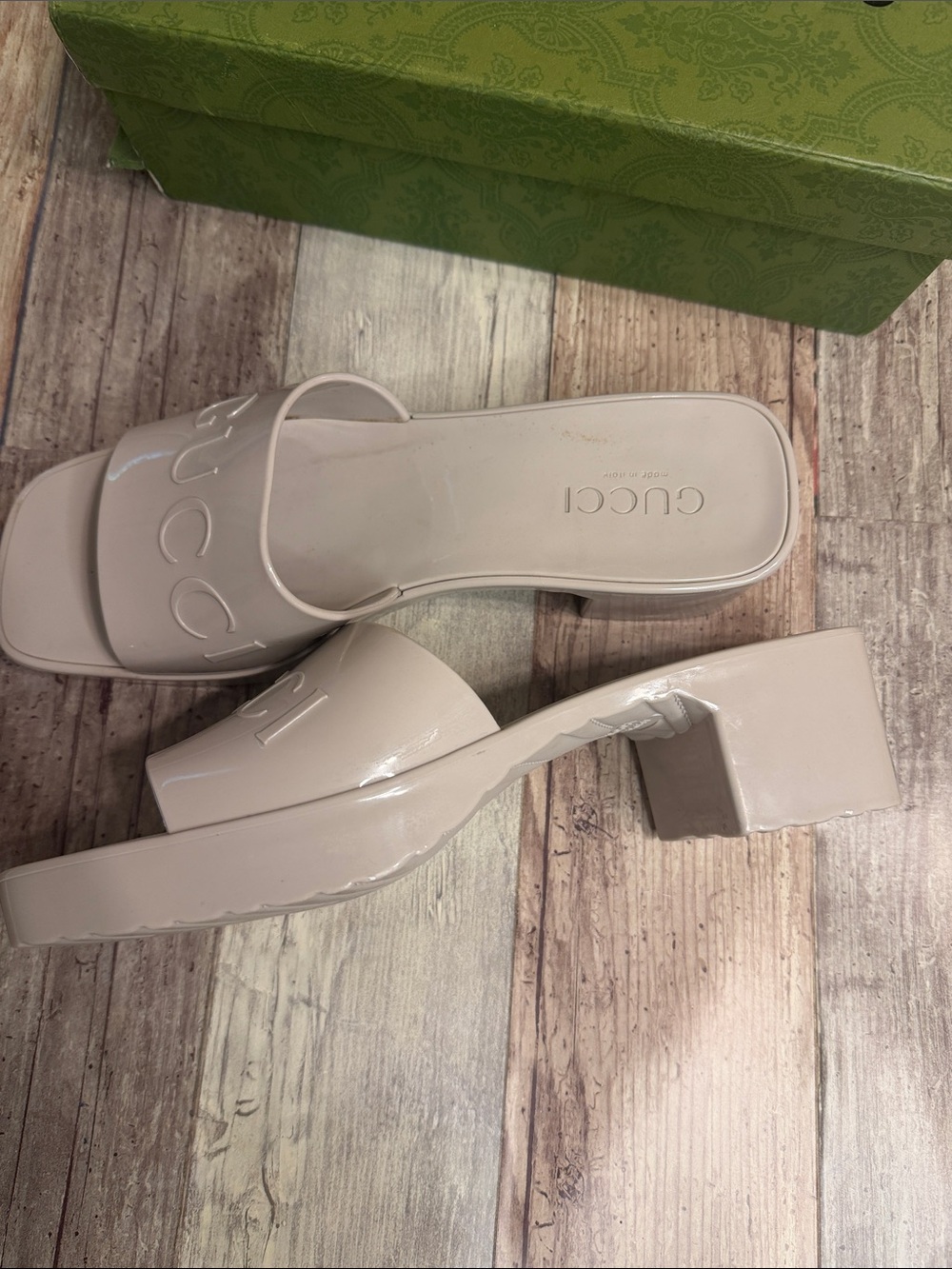 Gucci Rubber Sandal Slide Block Mules 39 - Picture 3 of 7